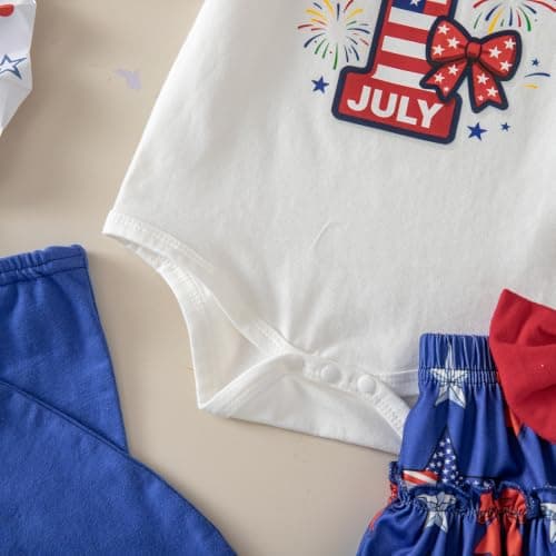 JiAmy Baby Girls My 1st Independence Day Outfit Newborn 4 Piece Romper Skirt Headband Legging Socks Set 3-6M - Thumbnail 3