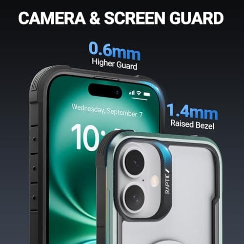 RAPTIC Shield Magnetic for iPhone 16 Case, Compatible with MagSafe, [for 2024 Capture Button Shockproof Clear Case], Military Grade 13FT Drop Tested, Durable Aluminum Frame, 6.1 inch, Green - Thumbnail 6