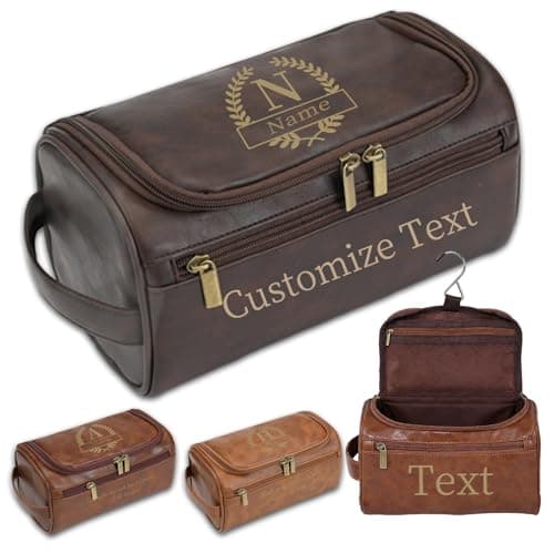 Umitive Personalized Gifts for Men Toiletry Bag, Custom Engraved Travel Dopp Kit with Name Initials, Valentines Gift, Groomsmen & Best Man Gift, Father’s Day, Wedding for Husband (Coffee Brown) - Image 1