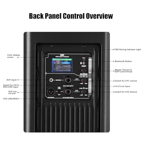 EXOTON C-15A 1400W High Power Active PA Speaker, 15" 2-Way Loudspeaker with LCD Color Screen, Bluetooth 6.0, TWS, 4 DSP Modes & 123dB Max SPL, for DJ, Live Performance,Stage Monitor - Thumbnail 2