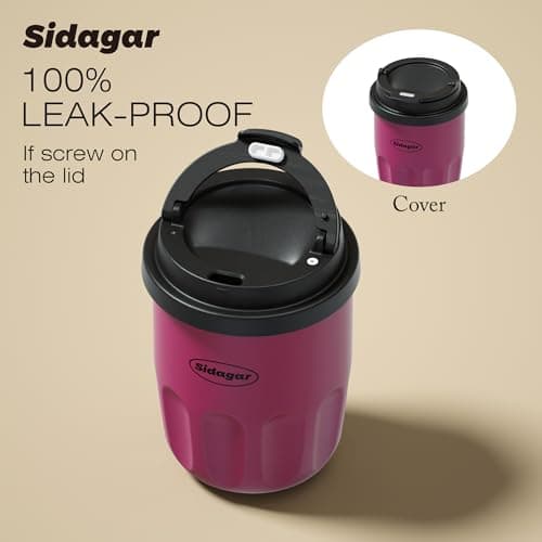 Sidagar Travel Coffee Mug 10 oz Ceramic Lined Tumbler, Double Wall Stainless Steel Coffee Cup with Lid, Vacuum Spill Proof Mini Water Bottle, Insulated Thermal Mug for Home Office, Purple - Thumbnail 3