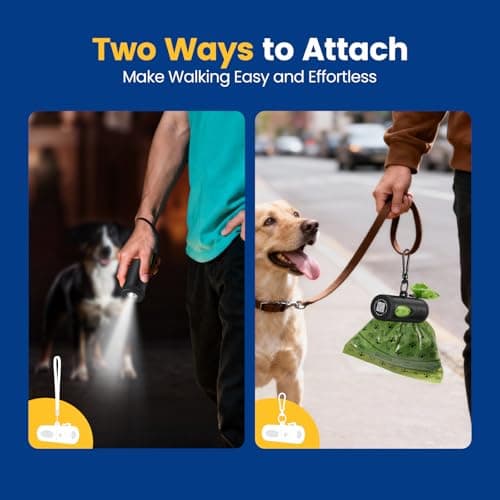 PawView Dog Poop Bag Holder with Rechargeable LED Flashlight, 4 Light Modes for Night Walk Safety, Hands-Free Dispenser with Used Bag Hook & Carabiner Clip, Fits Any Leash, 60 Bags Included - Thumbnail 5