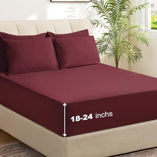 USXIBEI 4 Piece Twin Sheet Set – Breathable & Cooling Bedding Set with 18-24 Inch Deep Pockets - 1 Flat & 1 Fitted Sheet & 2 Pillowcases（Twin Burgundy）