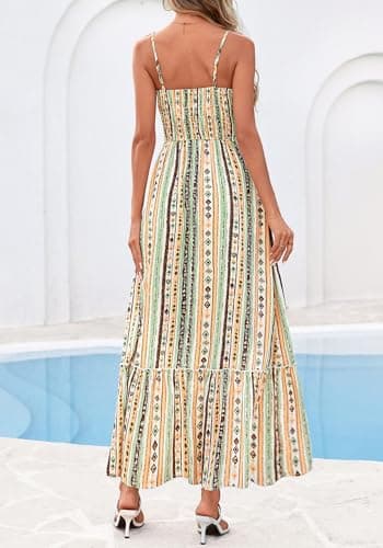 BTFBM Summer Dresses for Women 2026 Sundresses Sleeveless Spaghetti Strap Boho Beach Vacation Outfits Spring Maxi Dress(Print Green Yellow, XX-Large) - Thumbnail 3