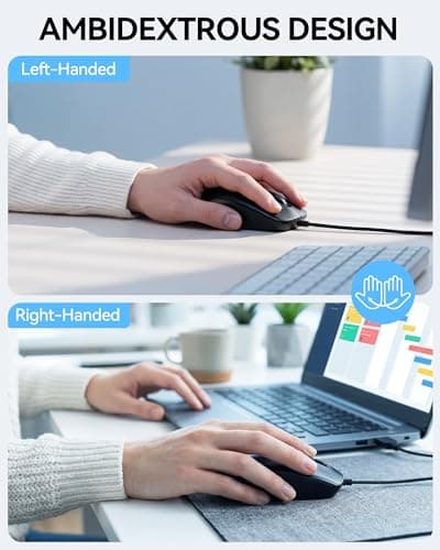TECKNET USB-A Wired Mouse for Laptop Computer with 2-Button,Home and Office 5FT Corded Mouse, 1600DPI Ergo-Optic Shape PC Mouse Wired for Chromebook,PC,Desktop,Notebook-Black - Thumbnail 4