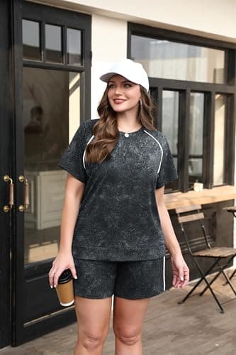 Sampeel 2 Piece Sets for Women Summer Outfits Two Piece 2026 Short Sets Loungewear Matching Sets Women Clothing Sweatsuits Jogging Suits Cruise Wear Vacation Outfits Spring Clothes Tie Dye Gray XL - Thumbnail 4