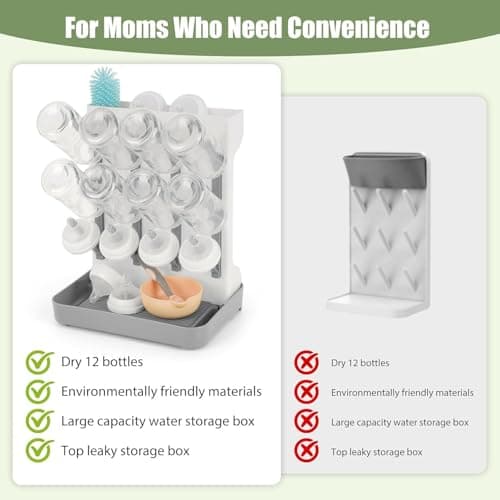 Flysich Baby Bottle Drying Rack, 2PCS Space Saving Baby Bottle Organizer for Countertop, Vertical Bottle Dryer Holder with Brushes Holder, Large Bottle Storage Holder 12 Bottles & Baby Accessories - Thumbnail 5
