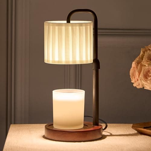 keysays Candle Warmer Lamp with Timer, Dimmable Wax Warmer Candle Lamp for Jar Candle with 2 Bulbs, Christmas Birthday Gifts for Women Mom, Cozy Home Decor for Room, Bedroom, Kitchen-Pleated Fabric - Image 1