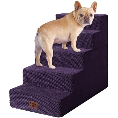 EHEYCIGA Dog Stairs for High Bed 22.5" H, 5-Step Dog Steps for Bed, Pet Steps for Small Dogs and Cats, Non-Slip Balanced Pet Ramp Indoor, Purple