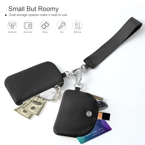 Mini Zip Around Dual Pouch Wristlet With 2 Straps Wristlet Keychain Wallet for Women Coin Purse Small Cute for Teen Girl - Thumbnail 3