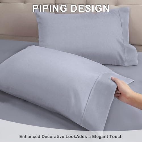 Lirex Queen Pillow Cases Set of 2, 100% Cotton Sateen, Breathable, Cooling, Soft for Quality Sleep, Pillow Covers with Envelope Closure, 20" x 30", Light Grey - Thumbnail 5