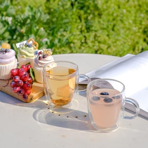 Wlasss Double Wall Insulated Glass Coffee Mugs set of 4-13 oz Clear Hand Blown Glass Coffee Cups with Handle for Cappuccino, Latte,Espresso,Tea Bags,Americano,Beverages, Gifts for Christmas - Thumbnail 5