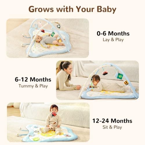Pamo Babe Baby Play Gym & Activity Mat, Tummy Time Mat with 8 Montessori Toys, Non-slip Foldable Baby Playmat for Stage-Based Development, Machine Washable Baby Gym Play Mat for Newborn Essential Gift - Thumbnail 3