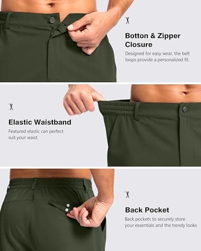 Pudolla Men's Casual Shorts 9" Lightweight Golf Shorts with 3 Pockets Stretch Quick Dry Comfy Work Shorts（Army_Green 9_M - Thumbnail 4