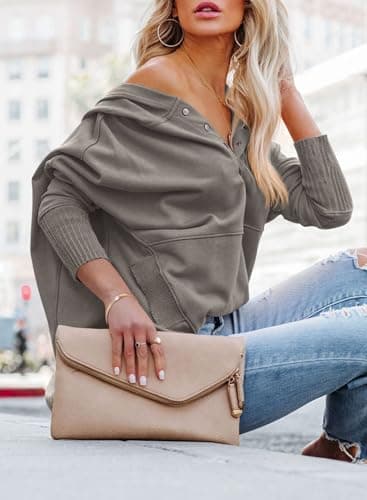 PRETTYGARDEN Women Long Sleeve Casual Button V Neck Hoodies Oversized Sweatshirt Hooded Tops with Big Pockets (Grey,X-Large) - Thumbnail 3