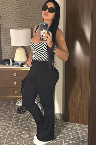 gaimoliso Women Scrunch Butt Lifting Flare Wide Leg Yoga Pants Bootcut High Waisted Workout Leggings Black - Thumbnail 5