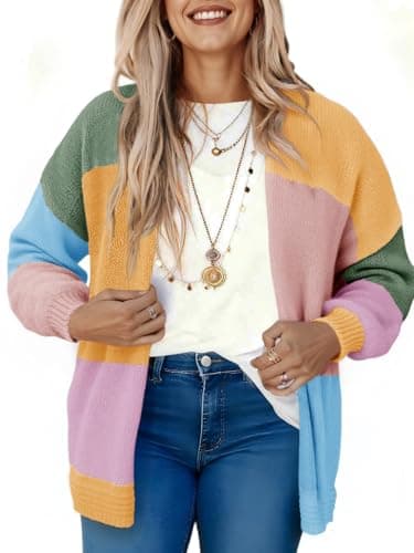 Saodimallsu Womens Boho Cardigans Colorful Long Sleeve Cardigan Open Front Sweaters Chunky Knit Coats Loose Fit 2025 Orange - Image 1