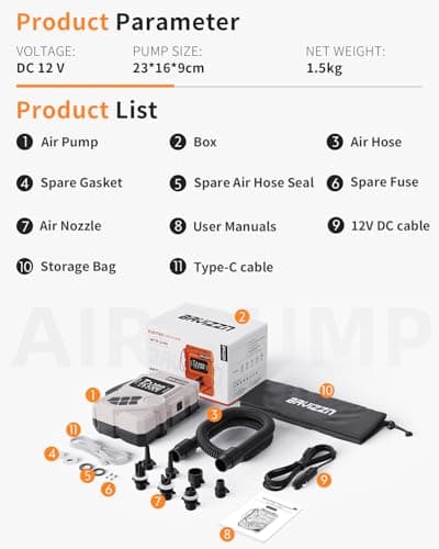 BAVIZZN 59.2Wh 22PSI Rechargeable SUP Pump, Dual Stage Electric Paddle Board Pump with Auto-Off LCD, 12V Car/Type-C Input, Battery Powered Inflator for Kayak Boat Inflatables - Thumbnail 6