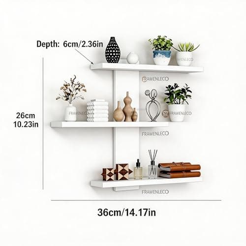 FRAWENLECO No Drilling 3 Tier Wall Shelf Unit, Versatile Lack Wall Shelf, Wall Hanging Storage Shelves for Kitchen Living Room Bedroom Dorm, Decorative Vertical Shelving Unit, White - Thumbnail 2