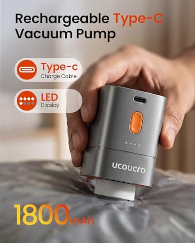 2-in-1 Cordless Electric Vacuum Pump, Rechargeable Vacuum & Inflate Air Pump for Vacuum Storage Bags and Inflatables, Portable Travel Air Pump with 7 Nozzles for Home & Outdoor Use - Thumbnail 6