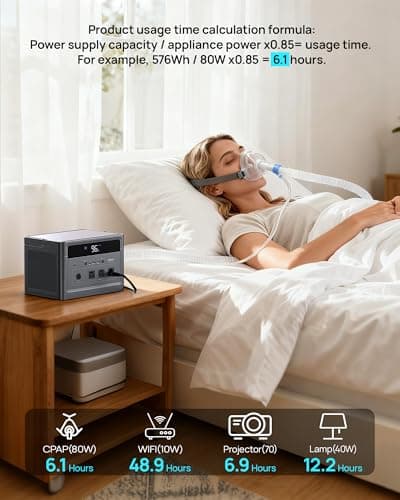DARAN Portable Power Station 600W (1200W Peak) 576Wh LiFePO4 battery with 100W Solar Panel, Fast Recharge AC/Car/Solar, 3 AC Outlets, USB-C PD for Camping, RV, CPAP, Emergency Backup - Thumbnail 5