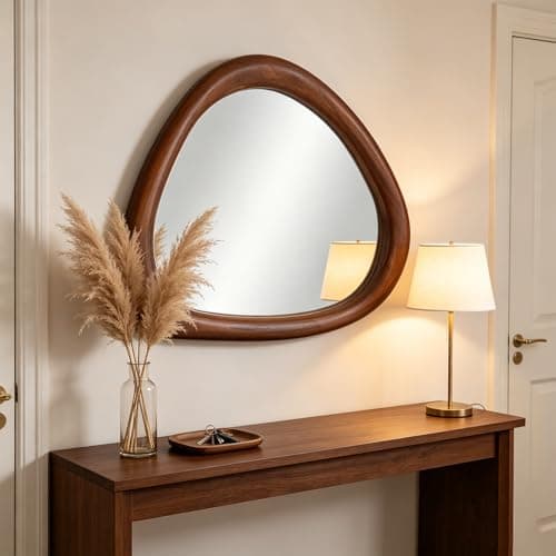 MAGFLERUM Irregular Wall Mirror, 30 * 20 inch Asymmetrical Wood Mirrors, Entryway Mirror, Hanging Vertically and Horizontally. Mirrors for Wall Decor (Black Walnut) - Thumbnail 6