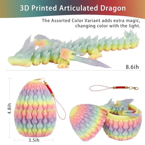 3PCS 3D Printed Dragon Egg with Crystal Dragon - Articulated Fidget Toys for Home Office Decor Suprprise eggs, Easter Basket Stuffer, stocking stuffers - Gifts for Gamers, D&D Fans (Style-1) - Thumbnail 2
