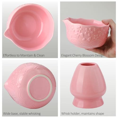 VENSEEN Matcha Whisk Set, 8 Pcs Matcha Kit with Ceramic Japanese Matcha Bowl & Accessories Kit for Traditional Tea Ceremony, Home Use & Gifts for Matcha Lovers (Pink) - Thumbnail 3