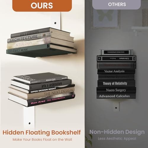 Wawocs Invisible Bookshelf for Wall, 4 Tier Floating Bookshelf Made of Heavy Duty Metal, Vertical Spine Book Tower Hanging Wall Bookshelf, Floating Book Shelves for Wall, 2 Pack Black - Thumbnail 5