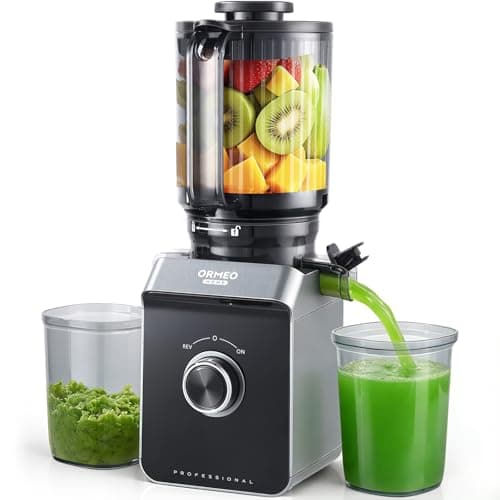 Cold Press Juicer, ORMEO HOME Masticating Juicer Machines with 5.5" Large Feed Chute Fit Whole Vegetables & Fruits, with Pulp Seperation 99.6% Juice Purity, Quiet Motor Easy to Clean BPA Free