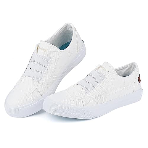 JENN ARDOR Women's Stylish Slip On Sneakers No Laces Elastic Low Top Canvas Sneakers Trendy Flats Comfortable Casual Walking Shoes - Thumbnail 3