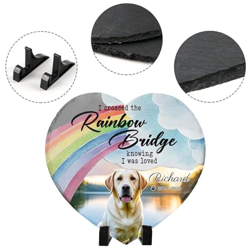Umitive Personalized Pet Memorial Stone - Custom Dog Grave Marker with Name & Photo - Sympathy Gifts for Loss of Beloved Dog - Cemetery Decor - Rainbow Bridge Memorial for Dogs (Style B) - Thumbnail 4