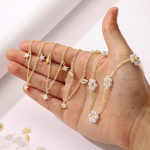 Ursteel 14K-Gold-Plated Flower Necklace for Women, Dainty 14K-Gold-Plated Necklace for Women Non Tarnish Station Necklaces Cubic Zirconia Flower Jewelry Wedding Prom Bridesmaids Gifts - Thumbnail 5