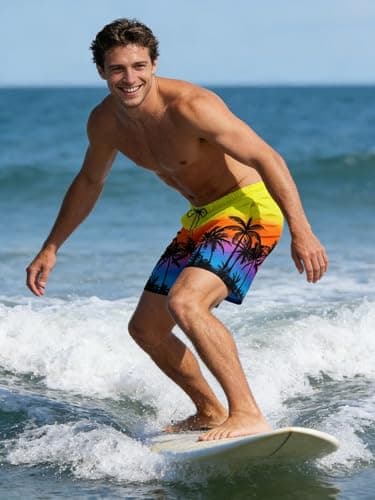 Cozople Men's Swim Trunks Compression Liner Quick Dry 2 in 1 Beach Board Swim Shorts Summer Palm Tree Bathing Suits with Pockets Outdoor Camping Hiking Climbing Beach Volleyball - Thumbnail 4