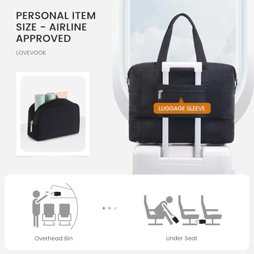 LOVEVOOK Travel Duffle Bag - Puffer Weekender Bags For Women with Shoe Compartment,50L Carry On Overnight Duffel Bags For Airplanes,Hospital Bag for Labor and Delivery,2Pcs - Thumbnail 3