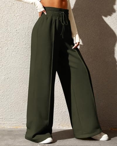 BTFBM Womens Wide Leg Sweatpants Casual Loose Solid Color Pants Comfy Lounge Joggers Baggy Sweatpants Pockets(Solid Grey Green,Small) - Thumbnail 4