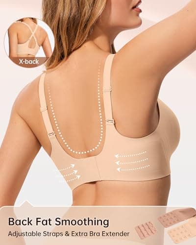 LetsJoli Bras for Women No Underwire Wireless Jelly Bra Support and All Day Comfort Seamless Racerback Sleep Workout Adjustable Bras (Skin S) - Thumbnail 4