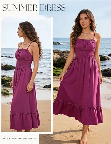 GRACE KARIN 2026 Summer Maxi Dresses for Women, Smocked Spaghetti Strap Long Dress, Flowy Boho Beach Sundress Purple Red XXL - Thumbnail 4