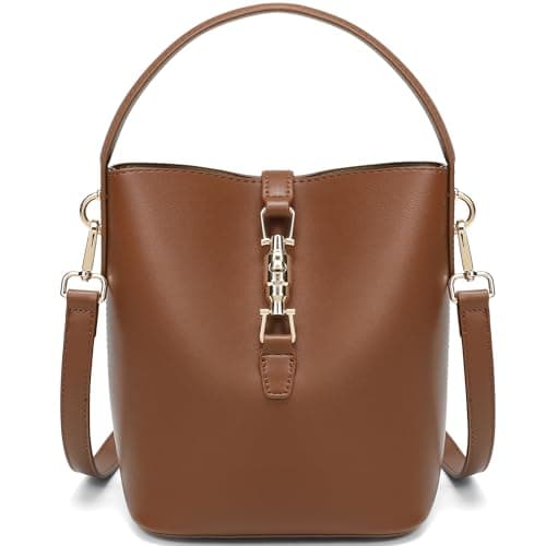 GEMIU Leather Bucket Bag, Crossbody Bags for Women Classic Simple Shoulder Purses Handbag with Adjustable Strap,Trendy Lock Design,Brown - Image 1
