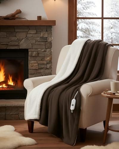 GarveeHome Electric Blanket Heated Throw, Heated Blanket Soft Double Sherpa Super Cozy with 4 Heating Levels & 4 Hours Auto Off, Overheat Protection, Machine Washable, ETL Certification, Brown 50"x60" - Thumbnail 2