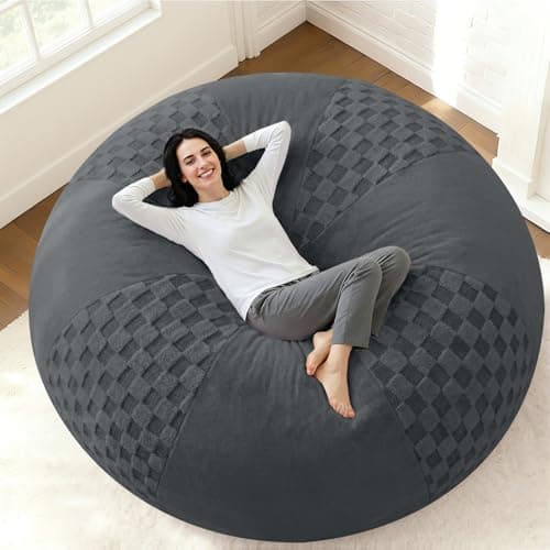 HABUTWAY 5FT Bean Bag Chair Teardrop Beanbag Chair with Memory Foam Filled Soft Checkboard Leaf alongside Plush Bean Bag Sofa with Removable Cover for Living Room,Bedroom-Checkboard Dark Grey - Image 1