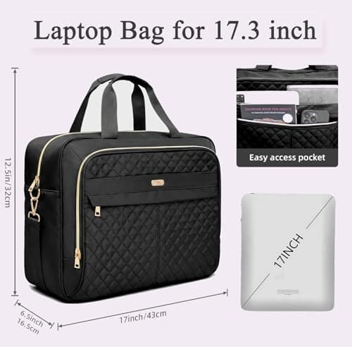 WIRABO 17 Inch Laptop Bag for Women, Computer Bag, Laptop Briefcase, Black - Thumbnail 3