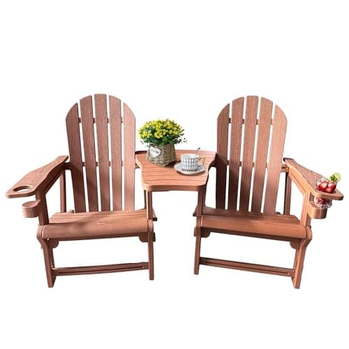 Adirondack Chairs Set of 2 Tool-Free Assembly,Removable Tabletop Tray,No Screws Needed,All-Weather HDPE Outdoor Patio Furniture Set with Cup Holders,Outdoor Lawn Chair for Patio Garden(Coffee Brown) - Image 1