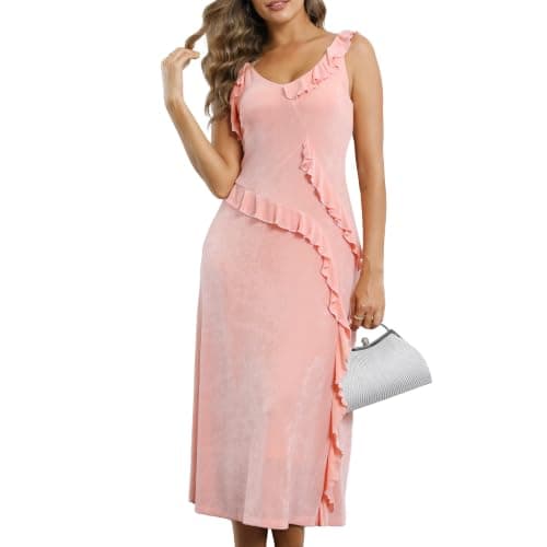 F·Y·YIYI Women's Sleeveless V-Neck Ruffled Midi Dress, Blush Pink, Medium - Image 1