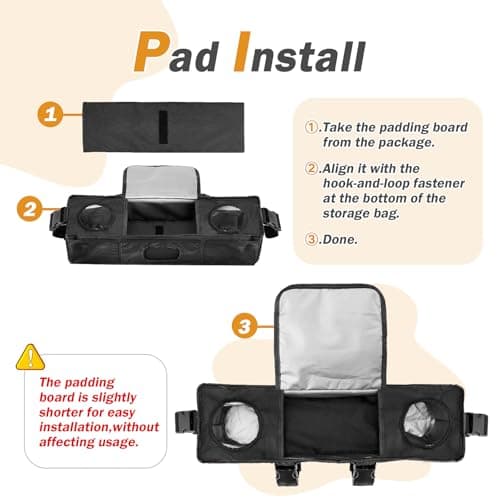 Fizentia Parent Console Stroller Organizer for 2 or 4 seaters,Padded Wagon Parent Console with buckles,and large main storage pocket (19''Lx5''Wx6''H) - Thumbnail 6