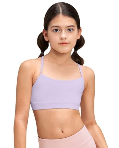 Stelle Girls Sports Bra Training Bra Spaghetti Strap Y Back Bra Yoga Crop Top for Teens Kids(Lavender,M) - Image 1