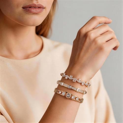 3 Pack 18K Gold Plated Bangles Bracelet Set for Women, Dainty Vintage Trendy Fashion Jewelry, Ideal Gift for Birthday Christmas Valentine's Day Mother's Day for Girlfriend Wife Mom Sister - Thumbnail 5