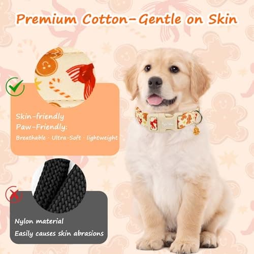 Astdogio Small Christmas Dog Collar, Adjustable Dog Collars with Gingerbread & Red Bow Pattern, Cute Dog Christmas Collars Winter Puppy Collar,Holiday Collar for Girl Boy Dogs-M - Thumbnail 4