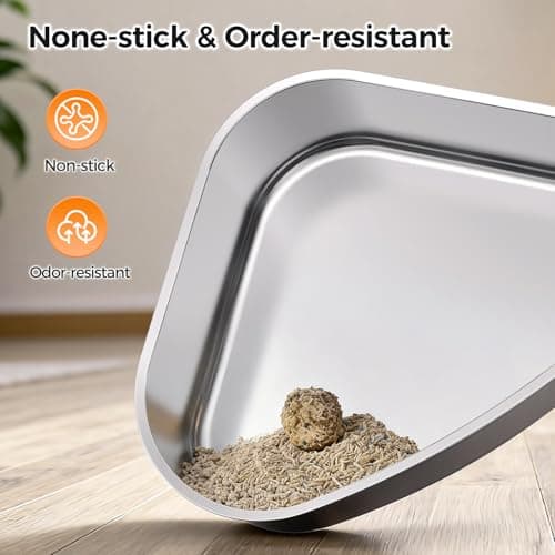 Chumajor XXL Stainless Steel Corner Cat Litter Box with Lid - Sturdy, No Odor & Space-Saving Hidden Design for Large Cats, Grey - Thumbnail 3