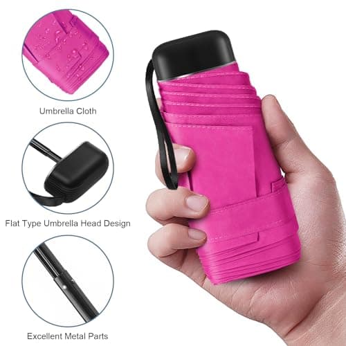 LEAGERA EAGERA Compact Travel Umbrella with Case - Mini Umbrella for Purse, Small Lightweight &Tiny Design Perfect for Parasol Outdoor Sun&Rain Umbrellas, Rose Red - Thumbnail 4